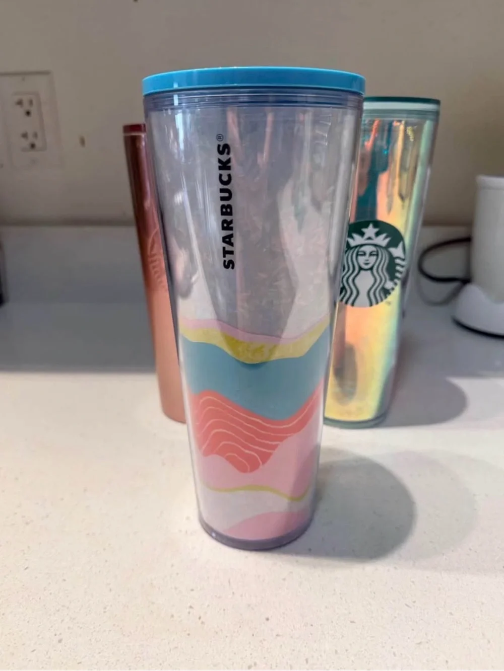 Starbucks Iridescent Rose Gold and Pastel Tumbler Trio